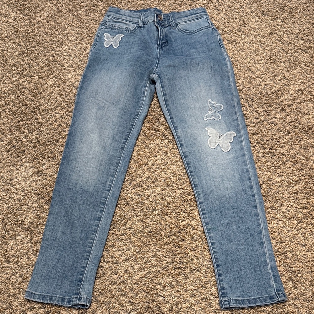 Place Women's Straight Leg Jeans in Blue with Butterfly Details